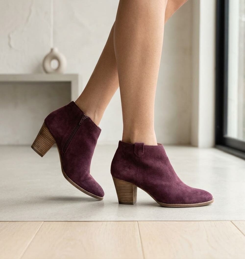 Madewell The Billie Booties in Suede burgundy stacked heel comfort autumn 9.5